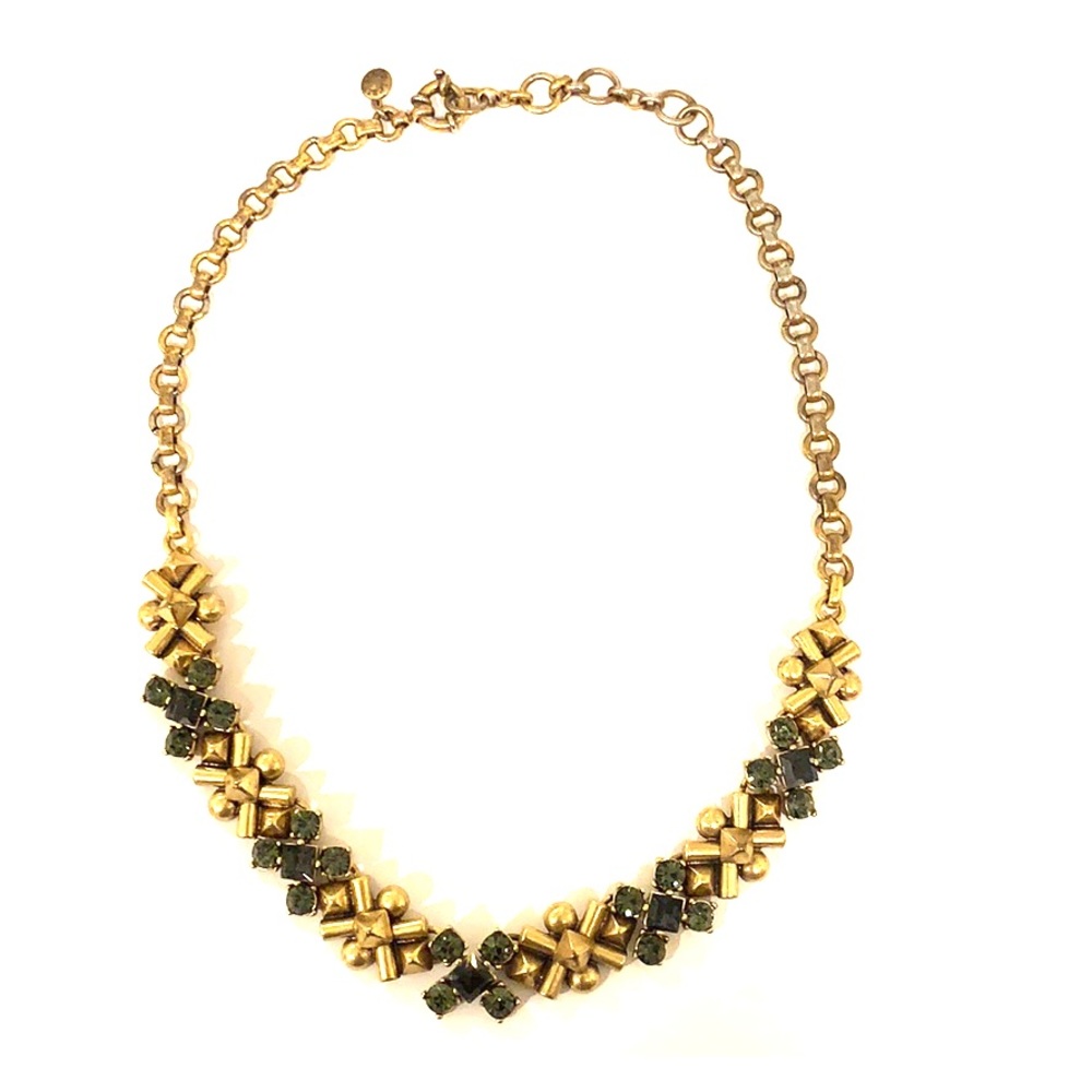 J Crew brass and aquamarine colored necklace